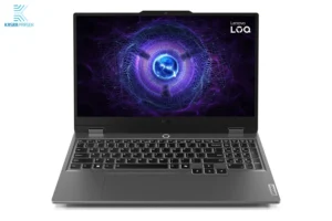 لپ‌تاپ گیمینگ Lenovo LOQ 15IAx9 با پردازنده Intel Core i5-12450HX، رم 12 گیگ DDR5 و حافظه SSD 512 گیگ، طراحی مشکی با بدنه ضخیم و کیبورد نور پس‌زمینه‌دار