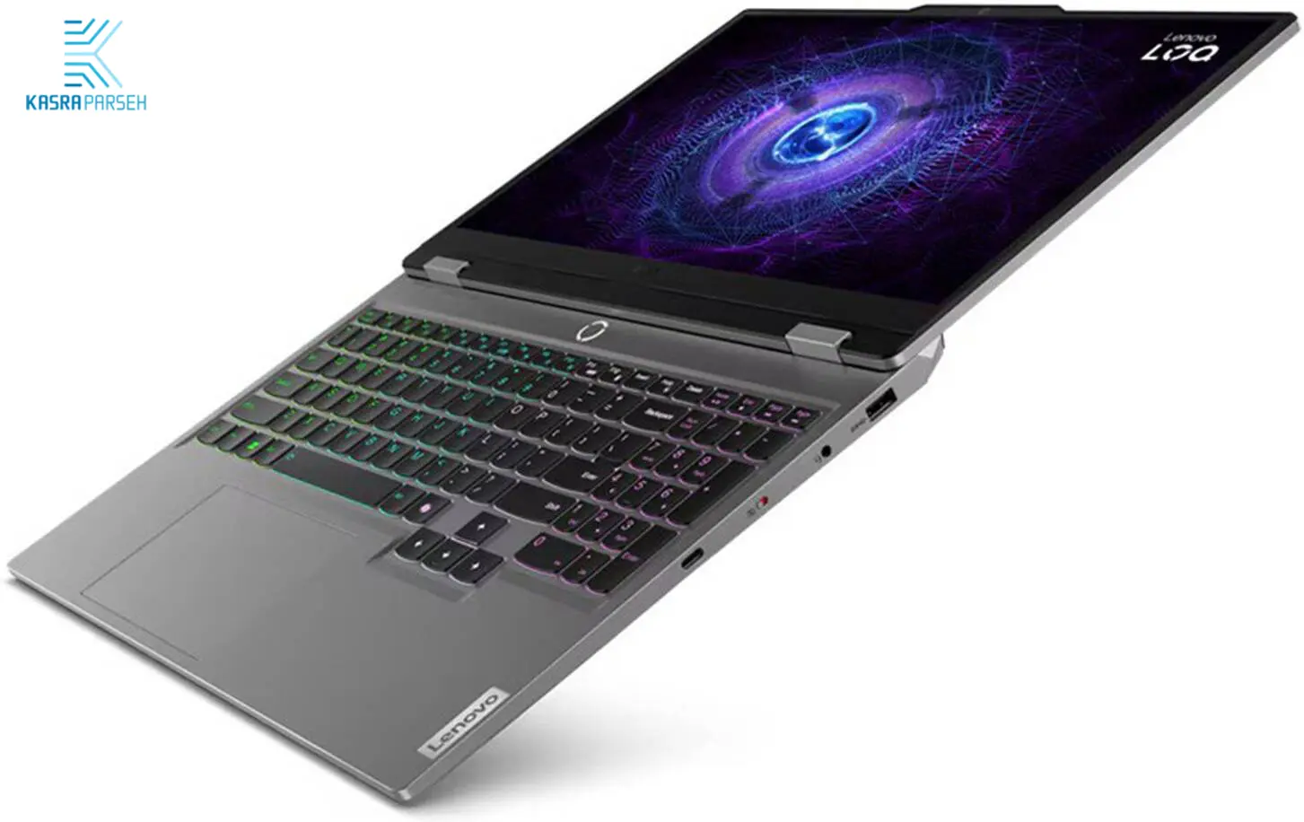 laptop-loq-i5-4 لپتاپ گیمینگ Lenovo LOQ 15IAx9 با پردازنده Intel Core i5-12450HX، رم 12 گیگ DDR5 و حافظه SSD 512 گیگ، طراحی مشکی با بدنه ضخیم و کیبورد نور پسزمینهدار
